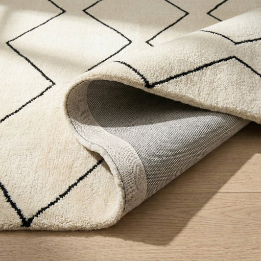 8' X 11' Beige and Black Geometric Power Loom Distressed Non Skid Area Rug