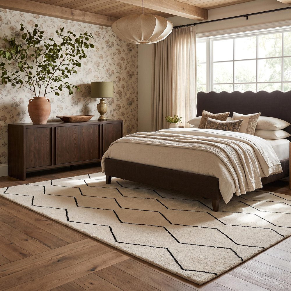 8' X 11' Beige and Black Geometric Power Loom Distressed Non Skid Area Rug