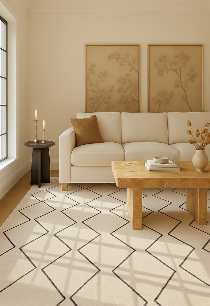 8' X 11' Beige and Black Geometric Power Loom Distressed Non Skid Area Rug