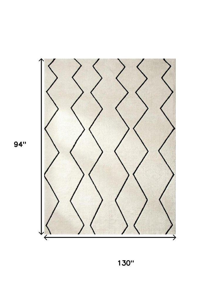 8' X 11' Beige and Black Geometric Power Loom Distressed Non Skid Area Rug