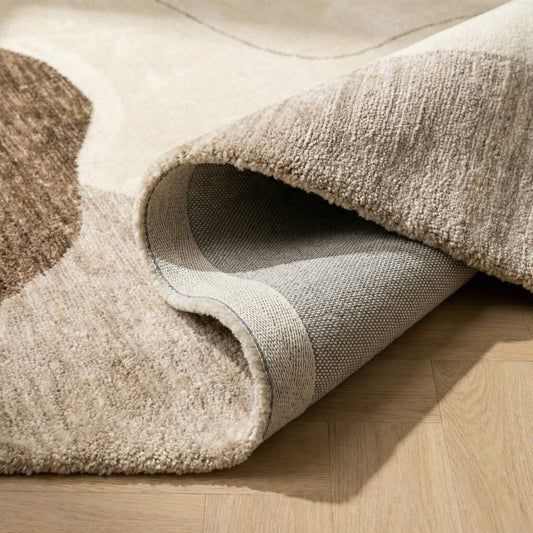 8' X 11' Beige and Brown Abstract Power Loom Distressed Non Skid Area Rug