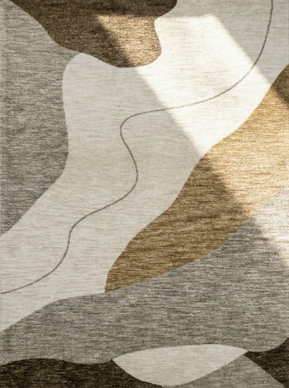 8' X 11' Beige and Brown Abstract Power Loom Distressed Non Skid Area Rug