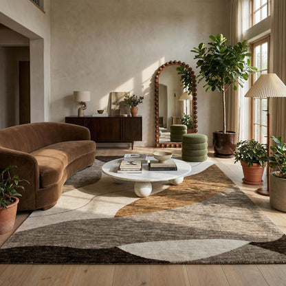 8' X 11' Beige and Brown Abstract Power Loom Distressed Non Skid Area Rug
