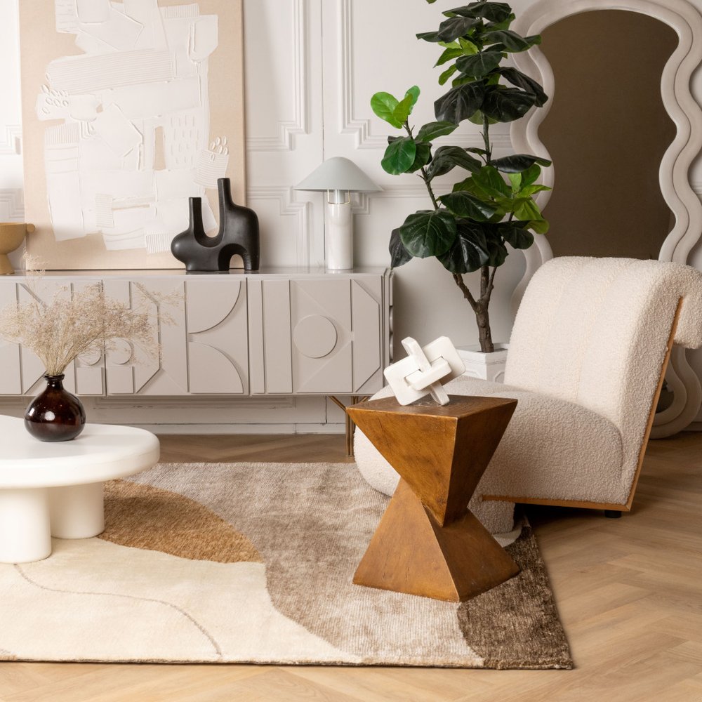 8' X 11' Beige and Brown Abstract Power Loom Distressed Non Skid Area Rug