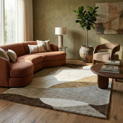 8' X 11' Beige and Brown Abstract Power Loom Distressed Non Skid Area Rug