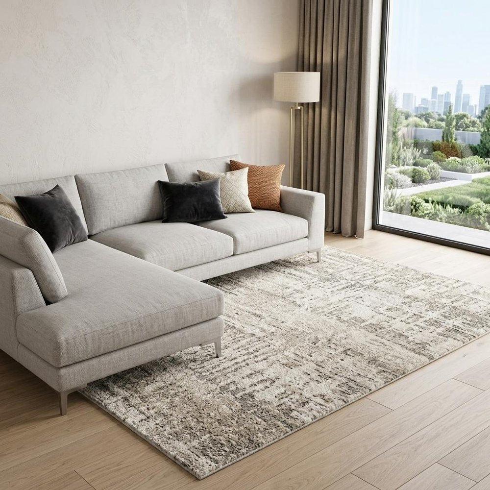 8' X 11' Beige and Brown Abstract Power Loom Distressed Non Skid Area Rug