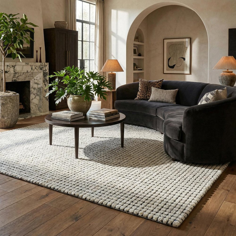 5' X 8' Beige and Black Checkered Power Loom Distressed Area Rug