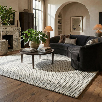 5' X 8' Beige and Black Checkered Power Loom Distressed Area Rug