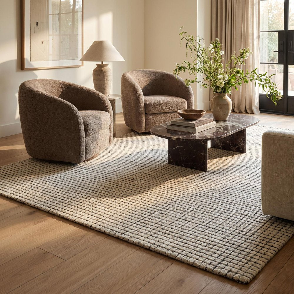 5' X 8' Beige and Black Checkered Power Loom Distressed Area Rug