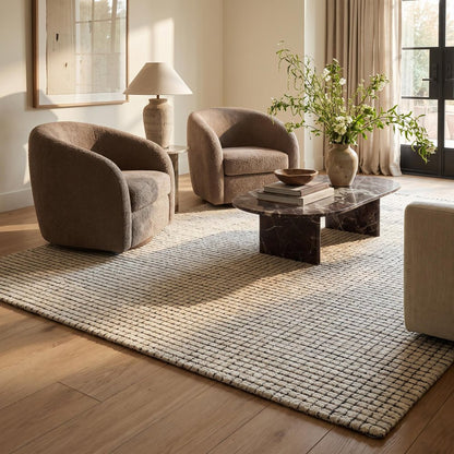 5' X 8' Beige and Black Checkered Power Loom Distressed Area Rug
