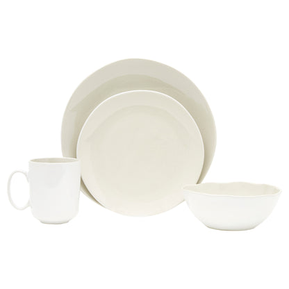 White and Natural Sixteen Piece Round Ceramic Service For Four Dinnerware Set