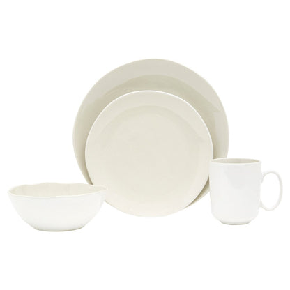White and Natural Sixteen Piece Round Ceramic Service For Four Dinnerware Set