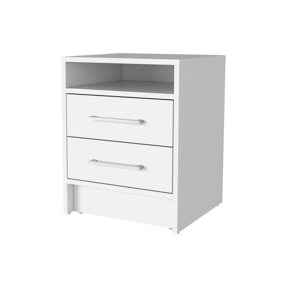 20" White Wood Two Drawer Nightstand