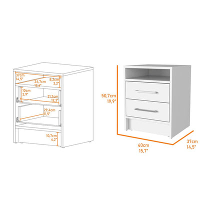 20" White Wood Two Drawer Nightstand