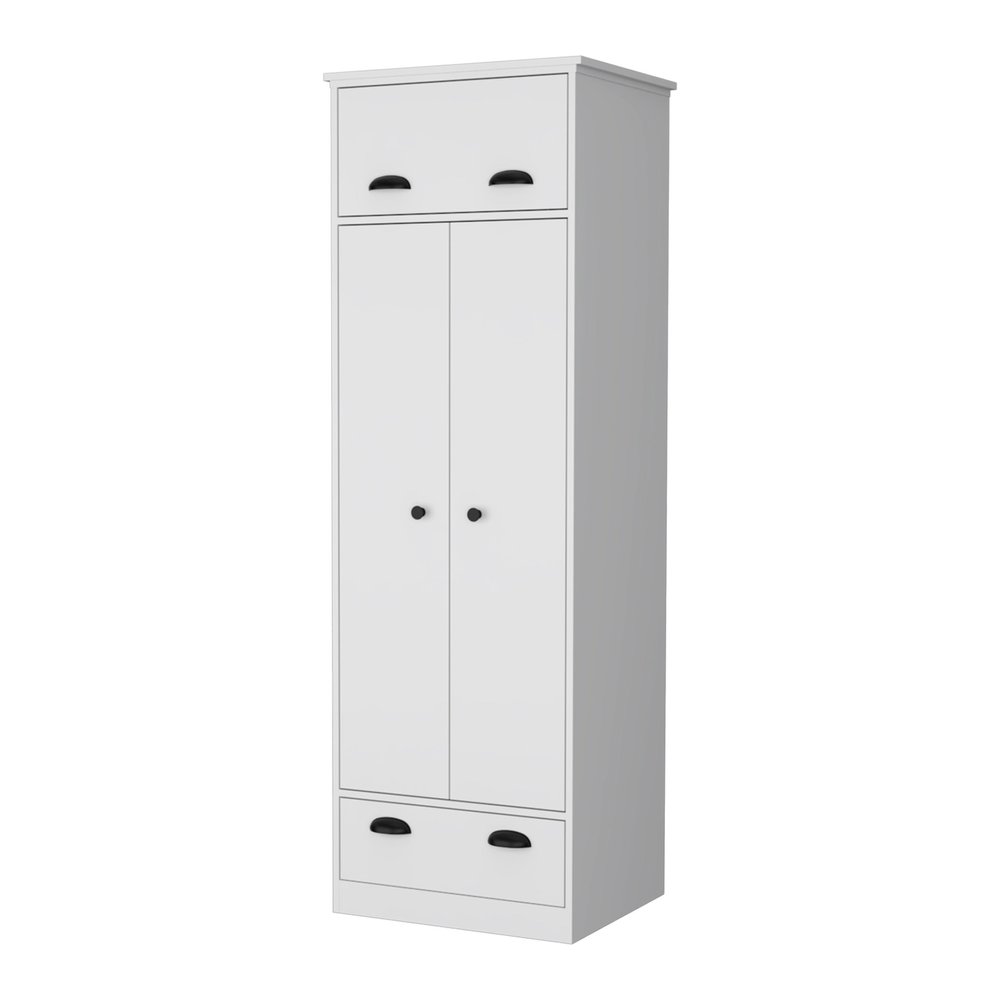 70" White Wood Three Door Single Drawer Combo Dresser