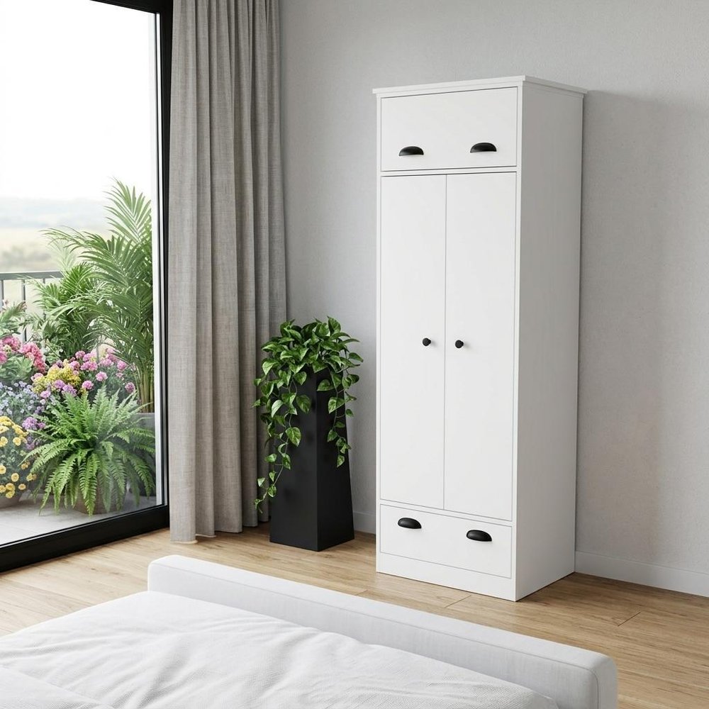 70" White Wood Three Door Single Drawer Combo Dresser