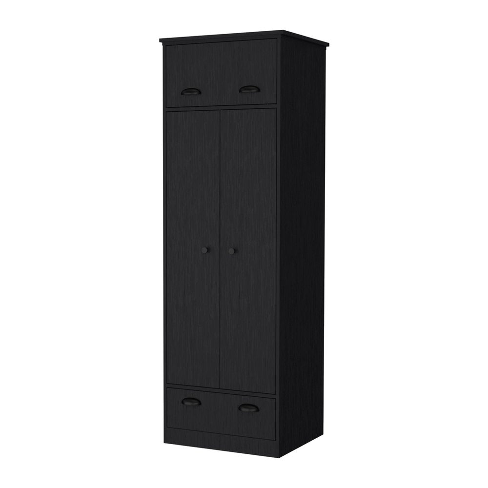 70" Black Wood Three Door Single Drawer Combo Dresser