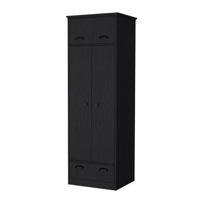 70" Black Wood Three Door Single Drawer Combo Dresser