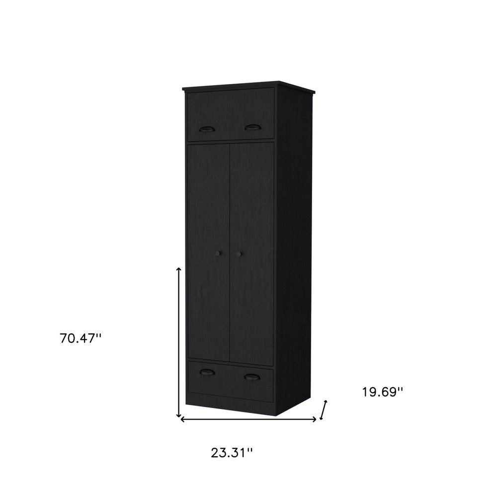 70" Black Wood Three Door Single Drawer Combo Dresser