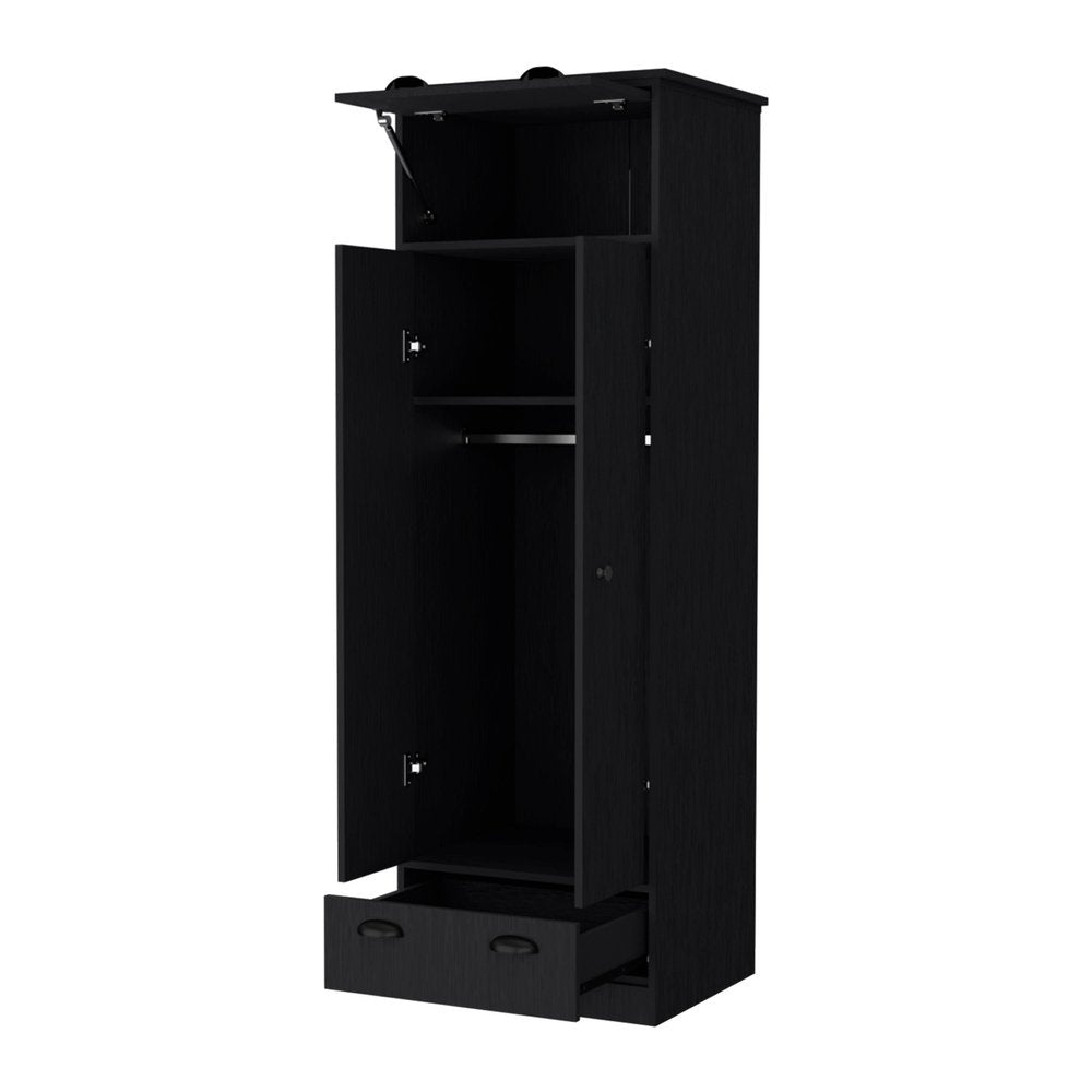 70" Black Wood Three Door Single Drawer Combo Dresser