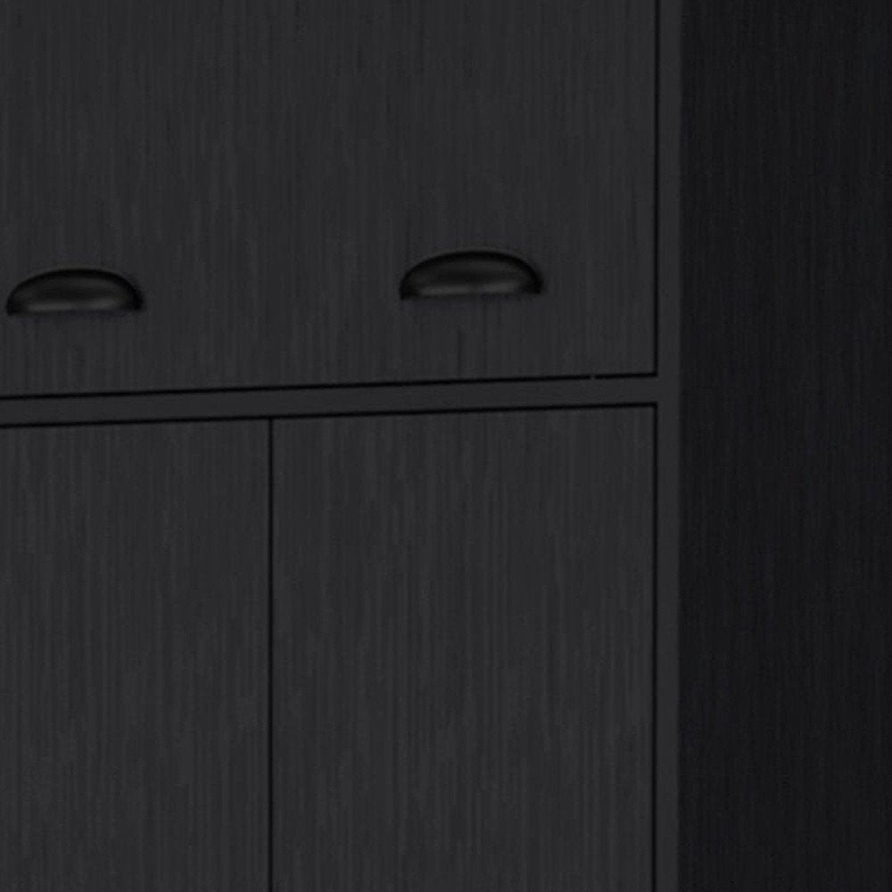 70" Black Wood Three Door Single Drawer Combo Dresser