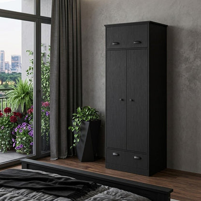 70" Black Wood Three Door Single Drawer Combo Dresser