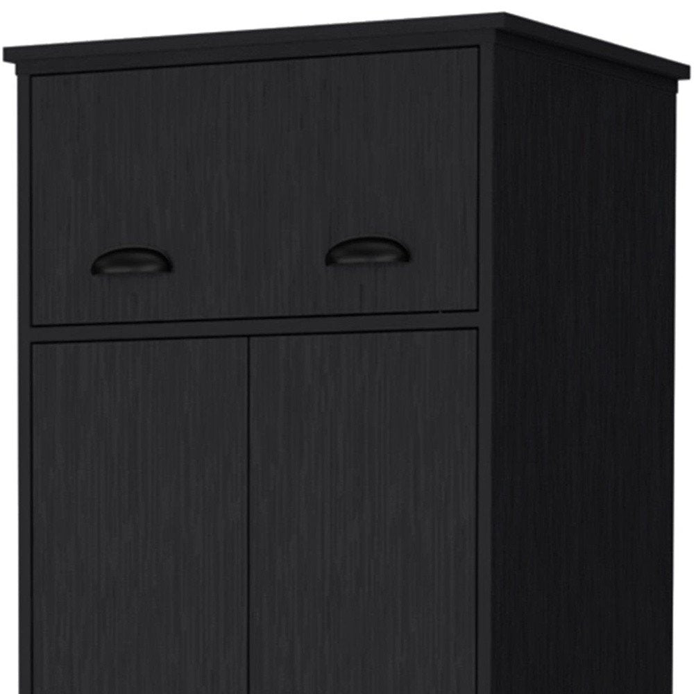 70" Black Wood Three Door Single Drawer Combo Dresser