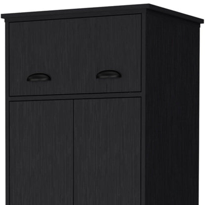 70" Black Wood Three Door Single Drawer Combo Dresser