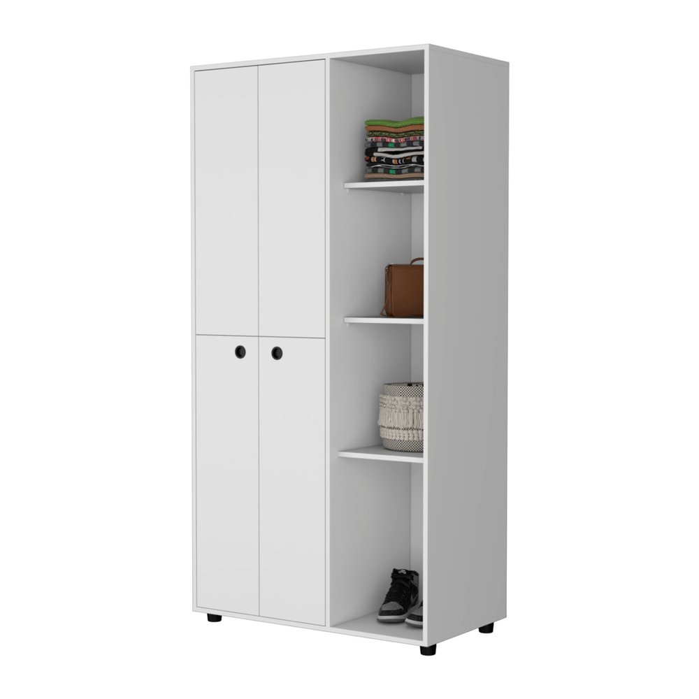 72" White Wood Two Door Single Drawer Combo Dresser
