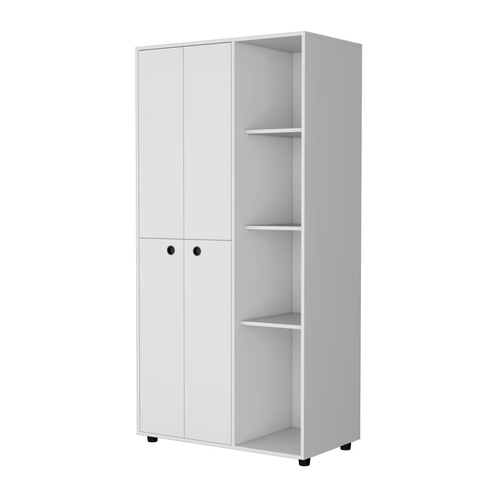 72" White Wood Two Door Single Drawer Combo Dresser