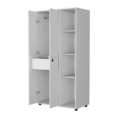 72" White Wood Two Door Single Drawer Combo Dresser