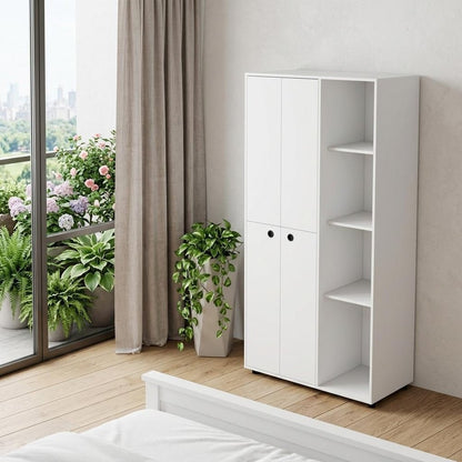 72" White Wood Two Door Single Drawer Combo Dresser