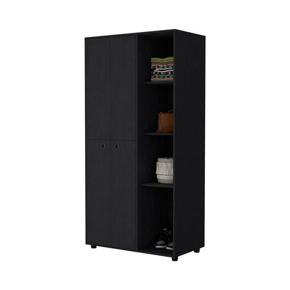 72" Black Wood Two Door Single Drawer Combo Dresser