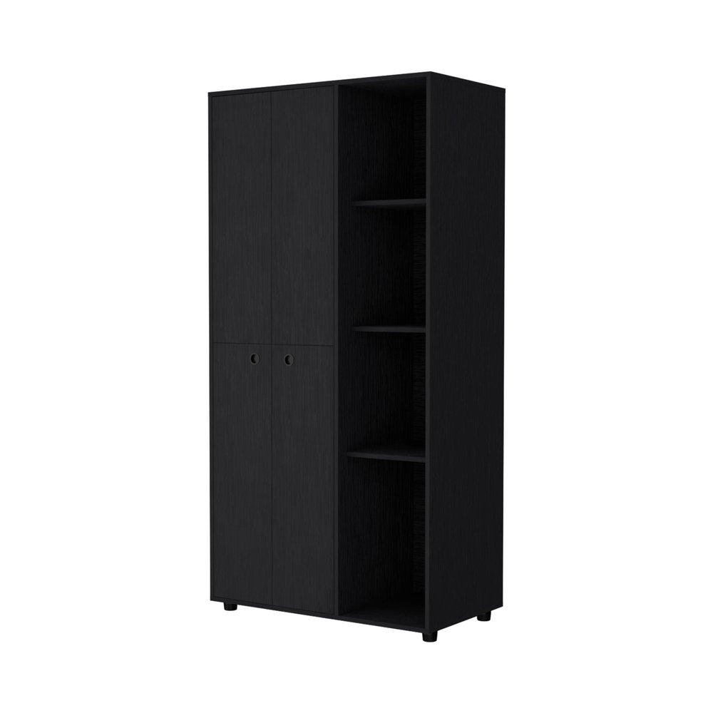 72" Black Wood Two Door Single Drawer Combo Dresser