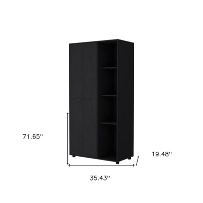 72" Black Wood Two Door Single Drawer Combo Dresser