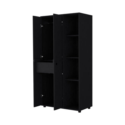 72" Black Wood Two Door Single Drawer Combo Dresser