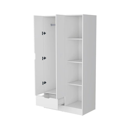 71" White Wood Two Door Single Drawer Combo Dresser