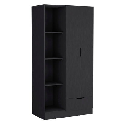 71" Black Wood Two Door Single Drawer Combo Dresser