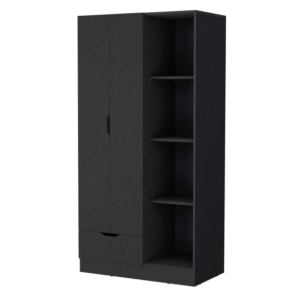 71" Black Wood Two Door Single Drawer Combo Dresser