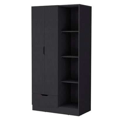 71" Black Wood Two Door Single Drawer Combo Dresser