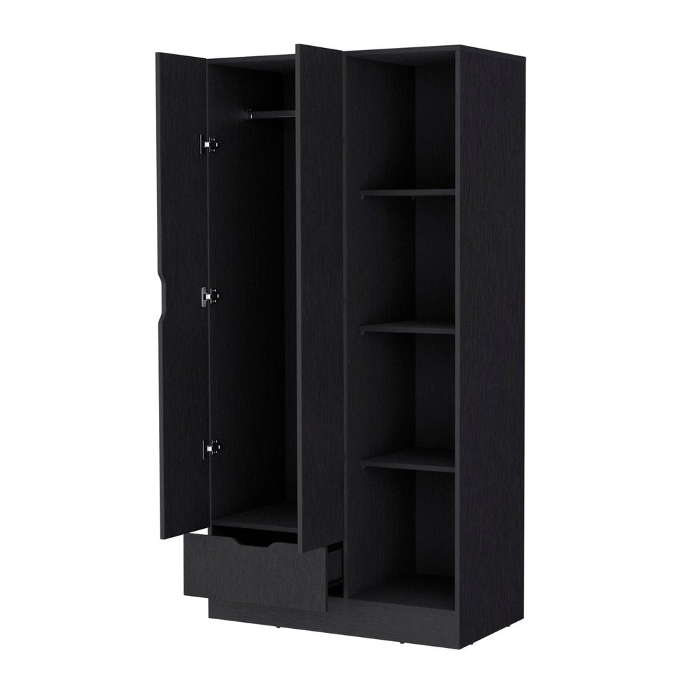 71" Black Wood Two Door Single Drawer Combo Dresser