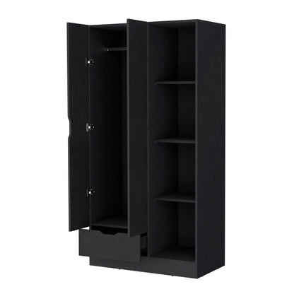 71" Black Wood Two Door Single Drawer Combo Dresser