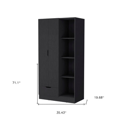 71" Black Wood Two Door Single Drawer Combo Dresser