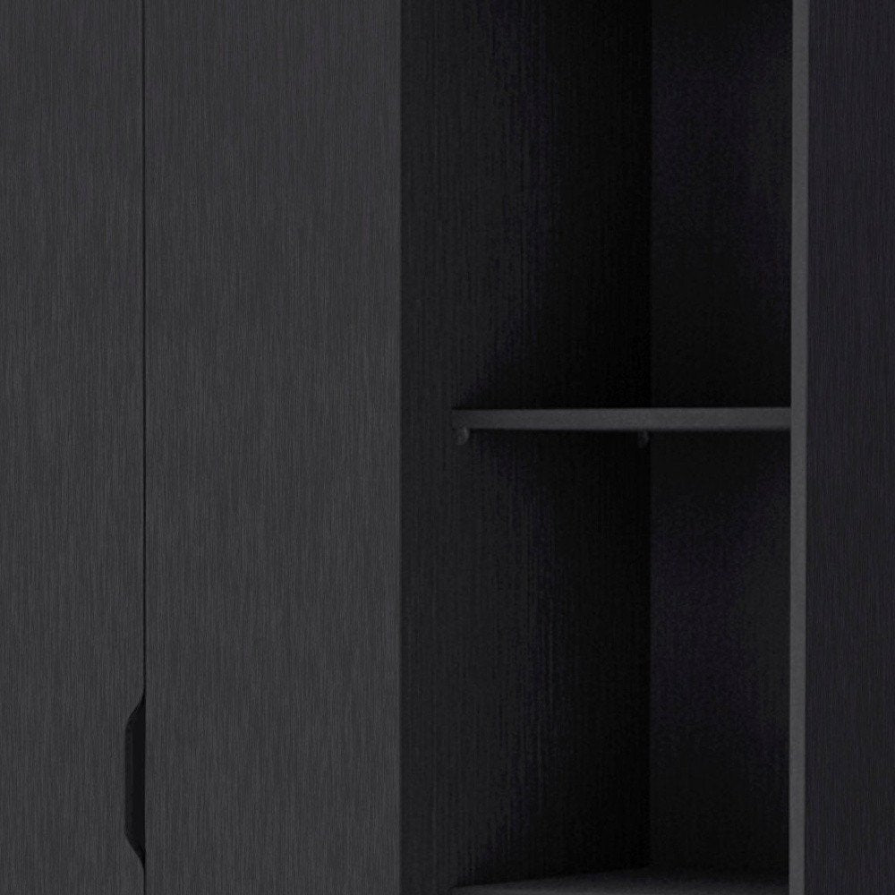 71" Black Wood Two Door Single Drawer Combo Dresser