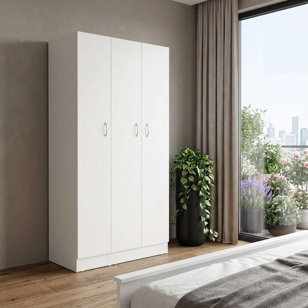71" White Wood Three Door Two Drawer Combo Dresser