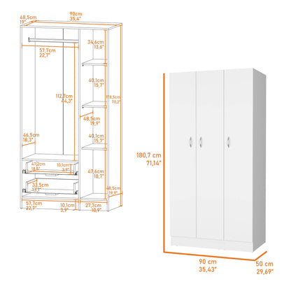 35" White Two Drawer Combo Dresser