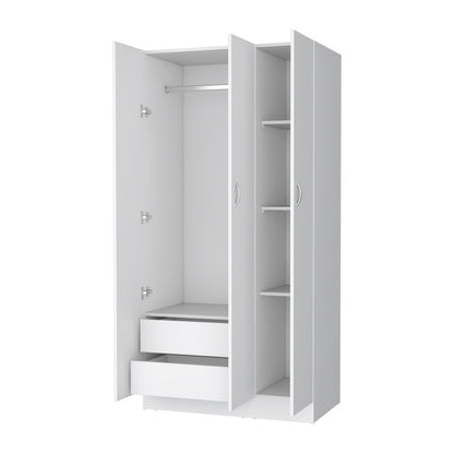 71" White Wood Three Door Two Drawer Combo Dresser