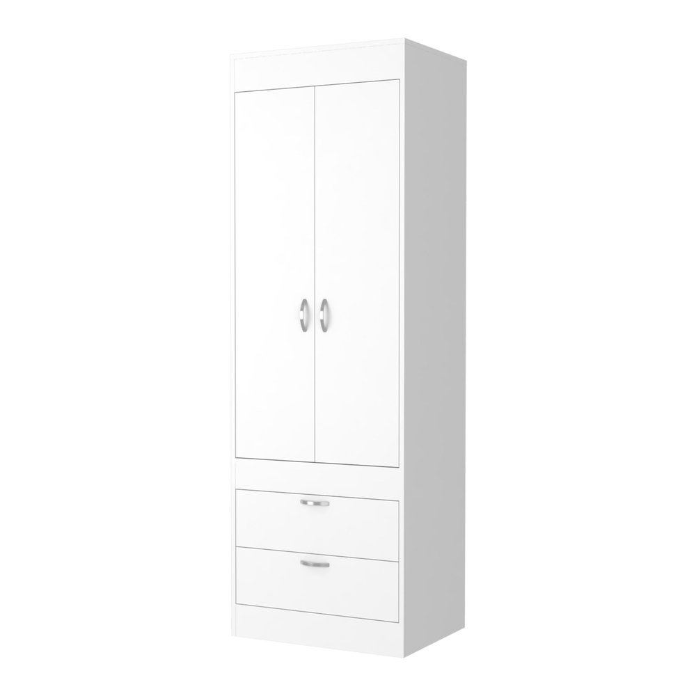 70" White Wood Two Door Two Drawer Combo Dresser