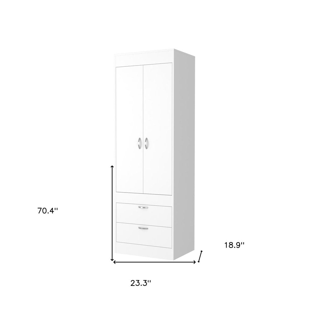 70" White Wood Two Door Two Drawer Combo Dresser