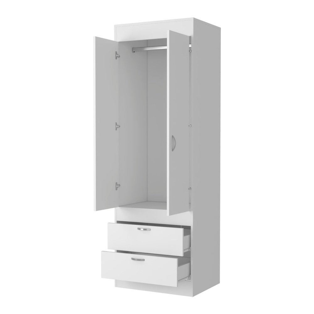 70" White Wood Two Door Two Drawer Combo Dresser